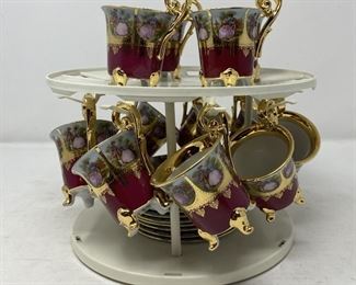 Vintage Limoges LA Reine Fragonard 22k Gold Cup Saucer