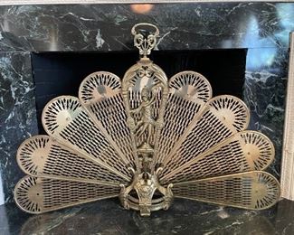 Brass Peacock Fireplace Screen