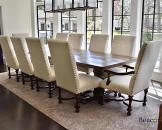 11' Dining table and 10 Bernhardt upholstered dining chairs
