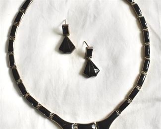 Onyx and sterling silver necklace and earrings