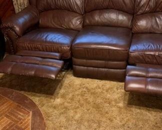brown leather sofa with recliners