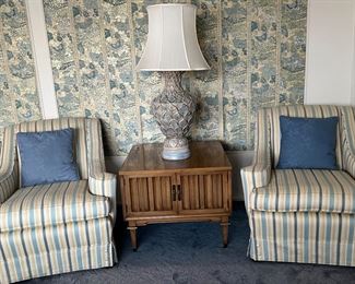 Vintage Arm Chairs, Vintage End Table, Vintage Table Lamp