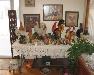 Dining Room:  A bunch of Ceramic Rooster and maybe a Hen-Table-Pictures