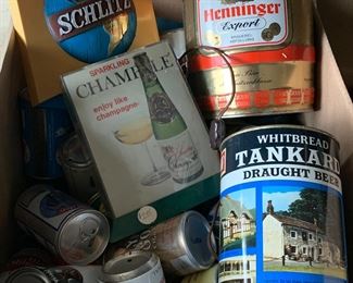 Vintage beer advertising and cans