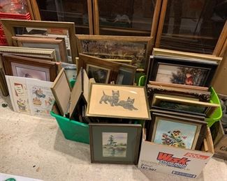 Lots of vintage art, prints, and advertising