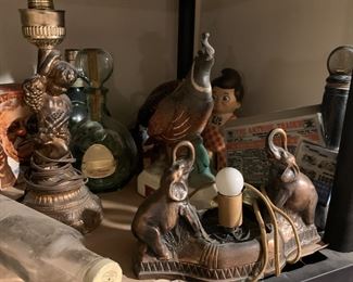 Vintage lamps, liquor decanters