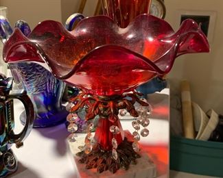 Stunning cranberry dish on marble base