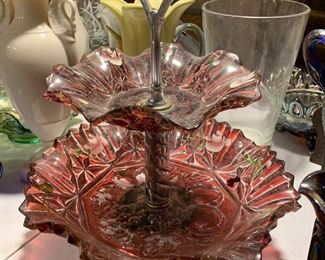 Gorgeous Cranberry two tier desert tray
