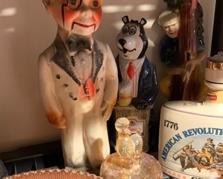 Vintage liquor bottles, carnival glass