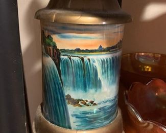 Vintage lamp that has a rotating shade inside to simulate Niagara Falls moving