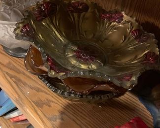Beautiful turn of the century reverse painted dishes
