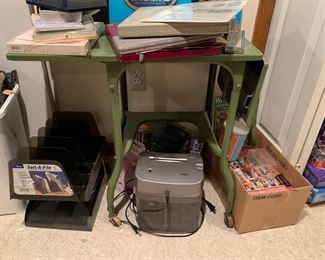 Vintage green table/cart, paper shredder