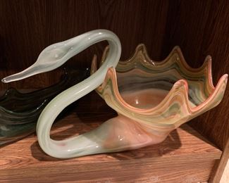 Gorgeous swirled art glass mid century swan