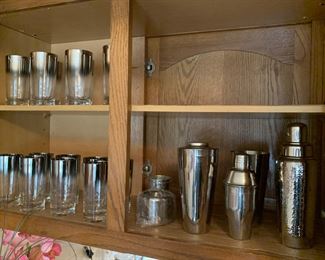 Mid century glasses and cocktail shakers
