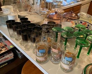 Mid century glasses, china, stemware