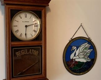 Regulator wall clock, stained glass swan