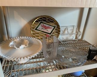 Vintage miller beer tray, Fenton glass