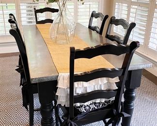 Pier 1, 6 Chair Dining Table Black with Metal Top and Two Drawers