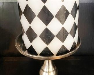 Brushed Silver Candle Holder and Harlequin Candle