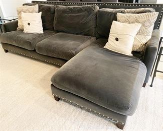 Decor to Your Door Gray, Velveteen Sectional with Nailheads