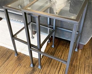 Glass Top, Matte Black Metal Leg Nested Side Tables (2 Pairs available)