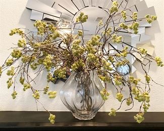 Wide, Glass Bulb-Shaped Vase with Artificial