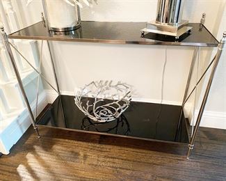 Chrome and Acrylic Black Shelf Console Table
