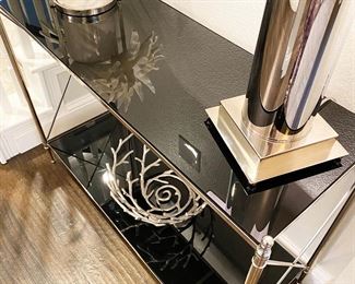 Black Acrylic and Chrome Leg Console Table