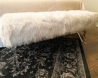 Faux Fur Lucite Cross Legs Indoor Bench
