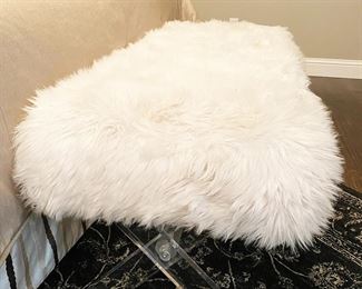 Faux Fur Lucite Cross Legs Indoor Bench