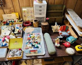 Many sewing notions and antique buttons