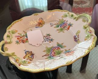 Beautiful Herend, Queen, Victoria handpainted handled tray