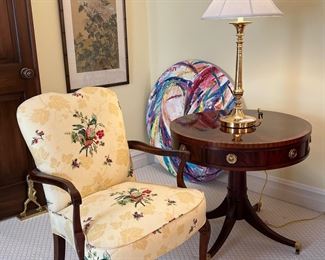 Drum table by hickory chair from Lammert’s