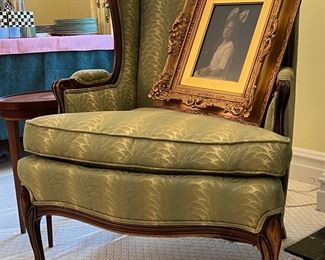 Matching pair of wing back chairs
This one with a lovely antique hand tinted photograph