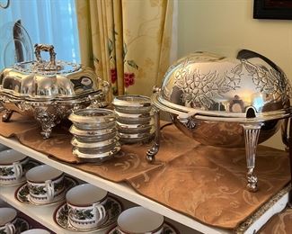 Beautiful antique, silver plated, breakfast entrée dish, and a Sheffield entrée server