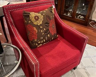 Red hobnailed modern chairs (2)