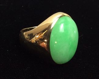 14KT GOLD & JADEITE RING, 6.1g, SIZE 8 1/4