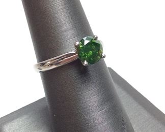 14KT GOLD GREEN TREATED DIAMOND RING, 3.2g, SIZE 7 1/4,
