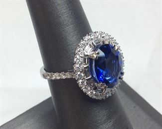 14KT GOLD SAPPHIRE & DIAMOND RING, 5g, SIZE 7