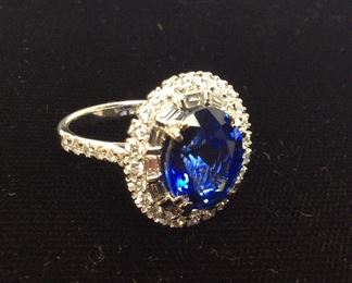 14KT GOLD SAPPHIRE & DIAMOND RING, 5g, SIZE 7