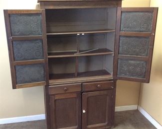 ANTIQUE PRIMITIVE PIE SAFE w TIN PUNCH