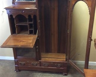 ANTIQUE SIDE BY SIDE SECRETARY DESK, CURIO