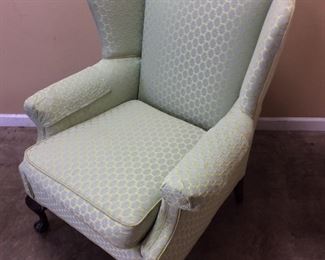 QUEEN ANNE STYLE, UPHOLSTERED WING CHAI