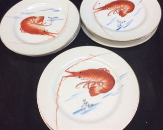 8 VINTAGE SHRIMP PLATES