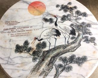 VTG. ASIAN CRANE ETCHED MARBLE TOP