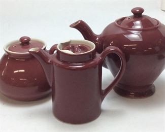 (3) HALL CHINA MAROON TEAPOTS