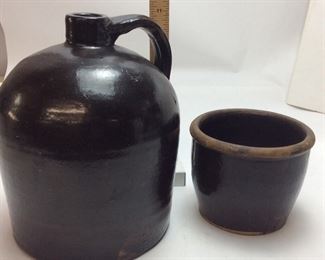 VTG. BROWN POTTERY JUG & PLANTER