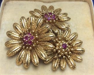 TIFFANY & CO 18KT GOLD & RUBY BROOCH