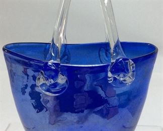 BLUE ART GLASS BASKET