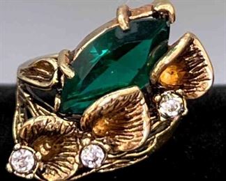 01 Vintage Emerald Crystal Calla Lily Ring 18k Gold